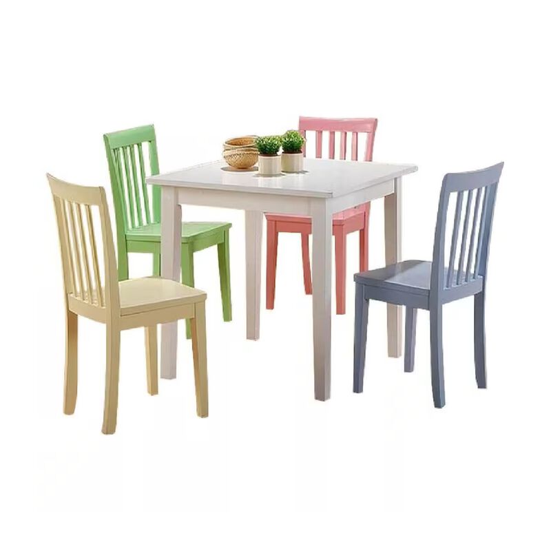 Reyi 5pc Kids Childrens Dining Table and 4 Chair Set, Colorful Wood - Benzara
