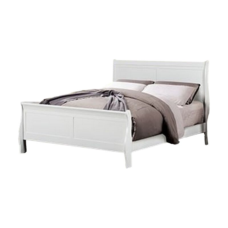 Ryla Queen Size Bed, Sleek Modern Panel Headboard Design, White Solid Wood