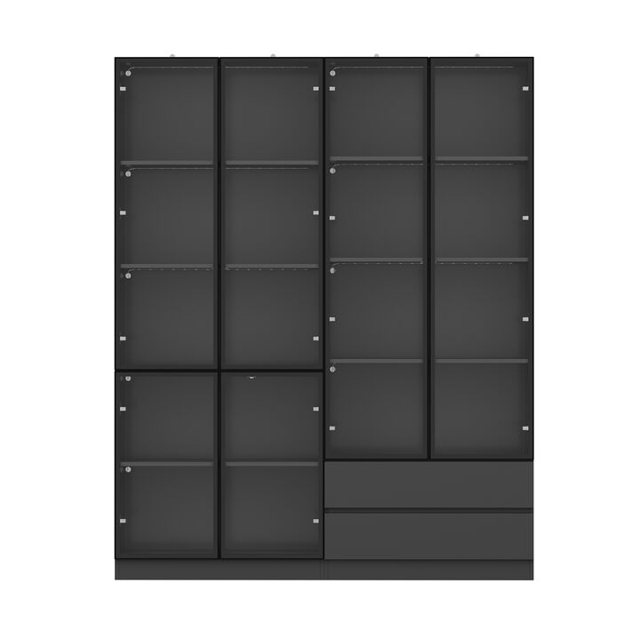 FUFU&GAGA Contemporary Black Pantry Cabinet with Wine Storage, LED Lighting, Soft-Close, Tempered Glass Doors, (63" L x 14.2" W x 78.7" H),Black