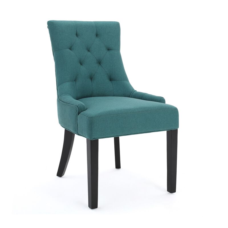 Chen Dining Chair Set of 2, 36 Inch Oval Shaped Padded Cushion, Teal - Benzara