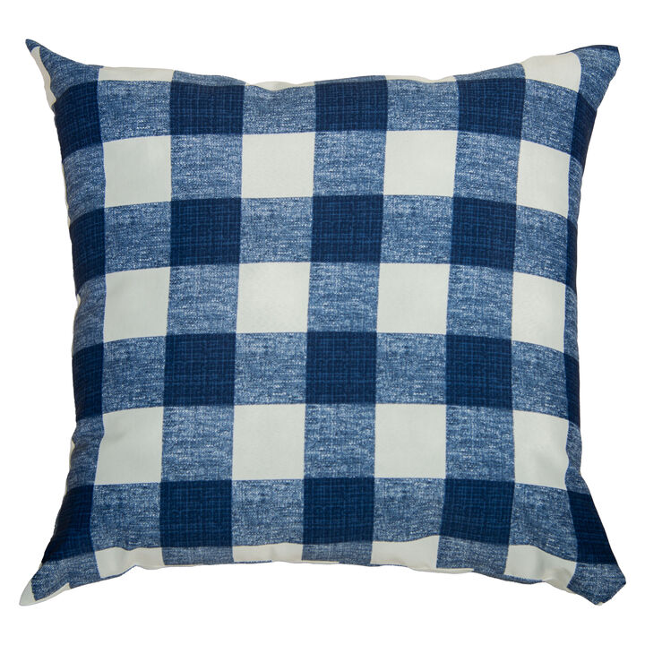 22"x22" Indoor/Outdoor Pillow, Blue Plaid