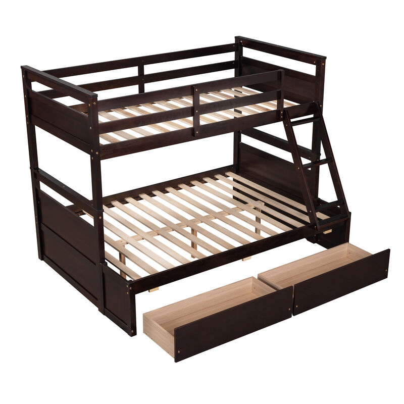 Stylish Wood Twin over Full Bunk Bed with Under-Bed Storage, Espresso