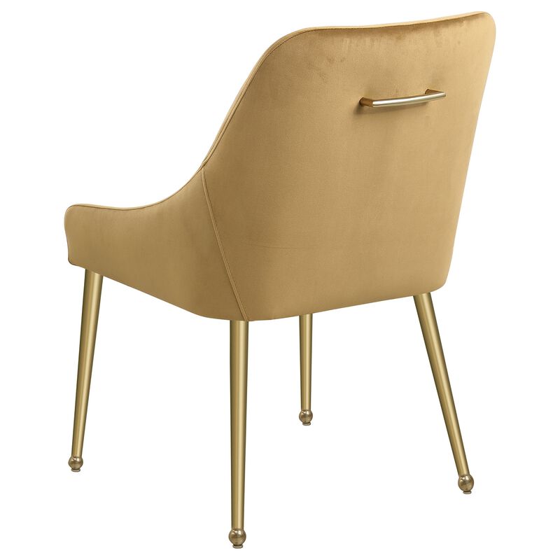 Maya Dining Side Chair Set of 2, Brown Velvet, Brass Plated Metal Legs - Benzara