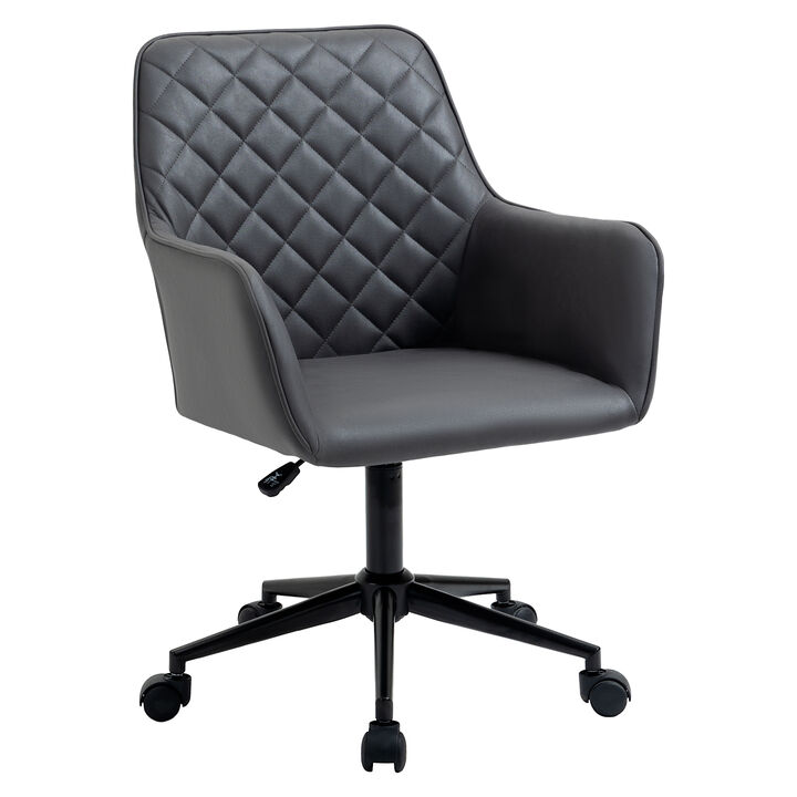 Vinsetto Mid Back Modern Home Office Chair Swivel Computer Desk Chair with Adjustable Height, Microfiber Cloth, Diamond Line Design, and Padded Armrests, Brown