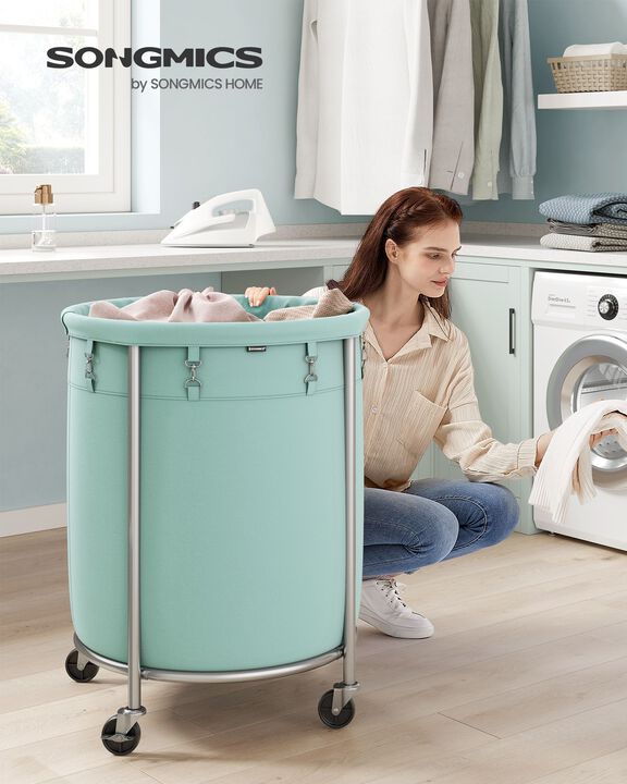 Laundry Basket with Wheels and Removable Bag, Steel Frame, 4 Casters and 2 Brakes