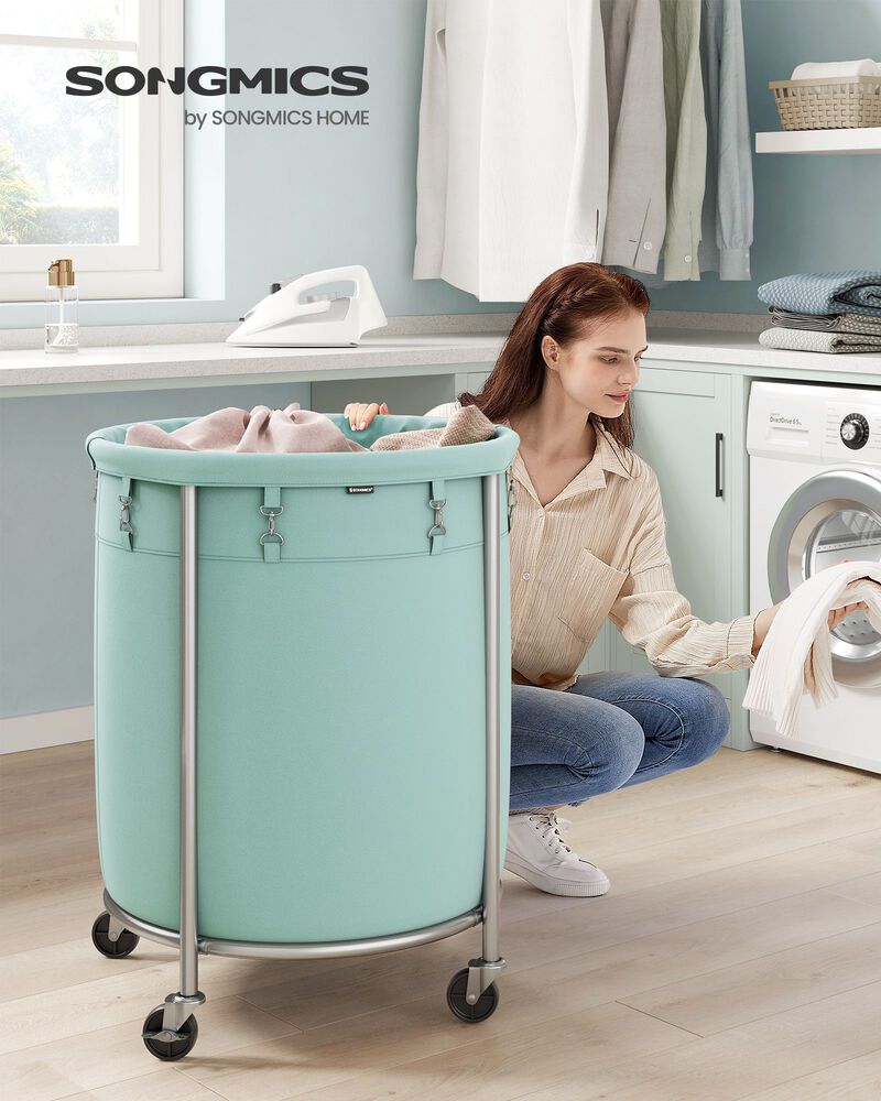 Laundry Basket with Wheels and Removable Bag, Steel Frame, 4 Casters and 2 Brakes