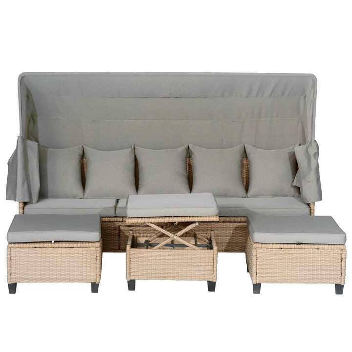 Merax UV-Proof Resin Wicker Patio Sofa Set with Canopy