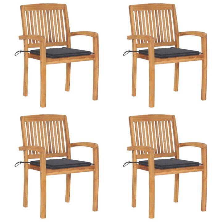 vidaXL Stacking Garden Chairs with Cushions 4 pcs Solid Teak Wood