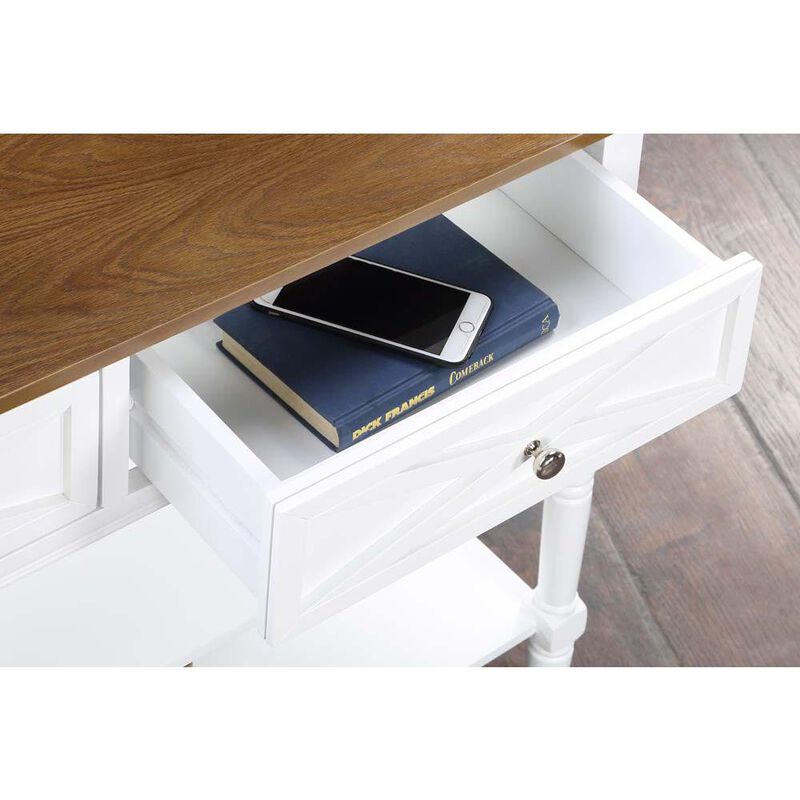 Convenience Concepts Country Oxford 2 Drawer Console Table with Shelves, Driftwood Top/White Frame