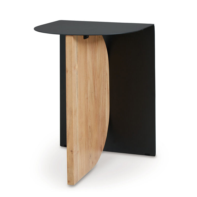 Modern Table, Metal Frame w Solid Wood Base, 16 Inch, Black and Brown - Benzara
