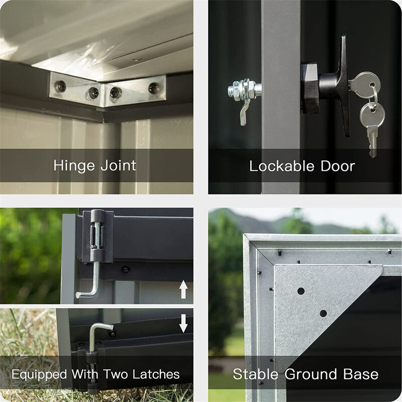 Outdoor Metal Storage Shed with Sloping Roof and Lockable Door