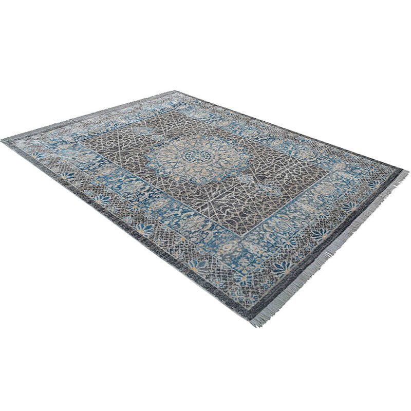 RUGSOTIC CARPETS MACHINE MADE POLYESTER AREA RUGS  - 1'8''x2'10'', Rectangle Shape, Black Gray Color, Classic Oriental Traditional  Design, Low Pile Machine Made Area Rugs (M00090)