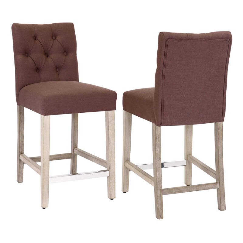 WestinTrends 24" Linen Fabric Tufted Upholstered Counter Stool (Set of 2), Antique Grey