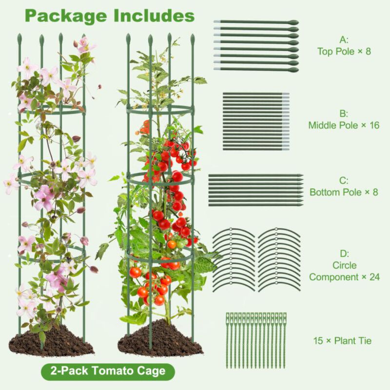 Hivvago 2-Pack Garden Trellis Tomato Cage with Adjustable Height