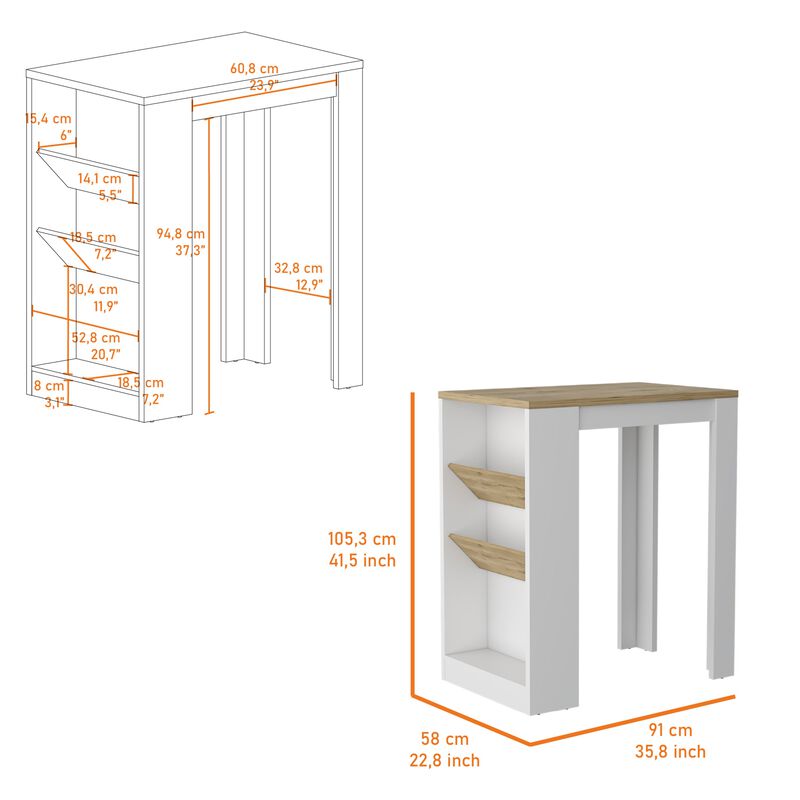 Streamdale Desoto Wine Storage Pedestal Kitchen Island White And Macadamia