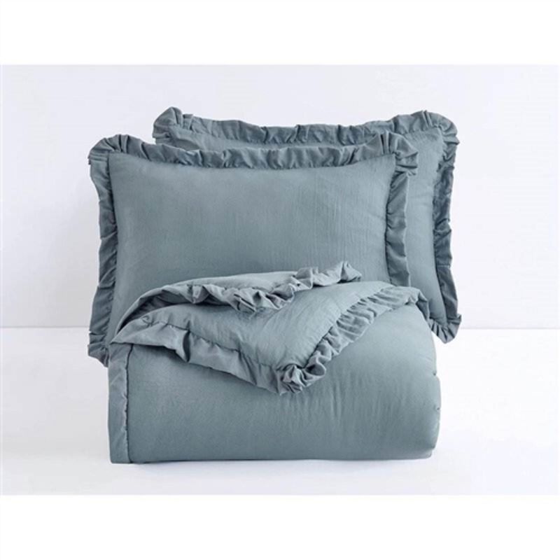Hivvago Queen Oversized Blue Ruffled Edge Microfiber Comforter Set