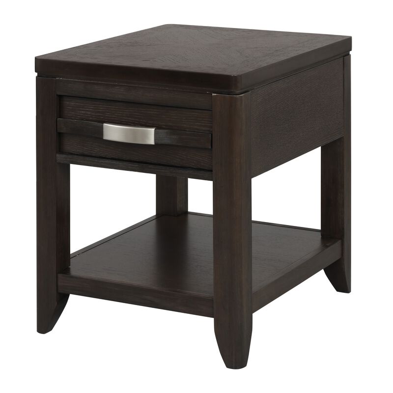 Joni 25 Inch Side End Table, 1 Drawer and Shelf, Espresso Brown Acacia Wood-Benzara