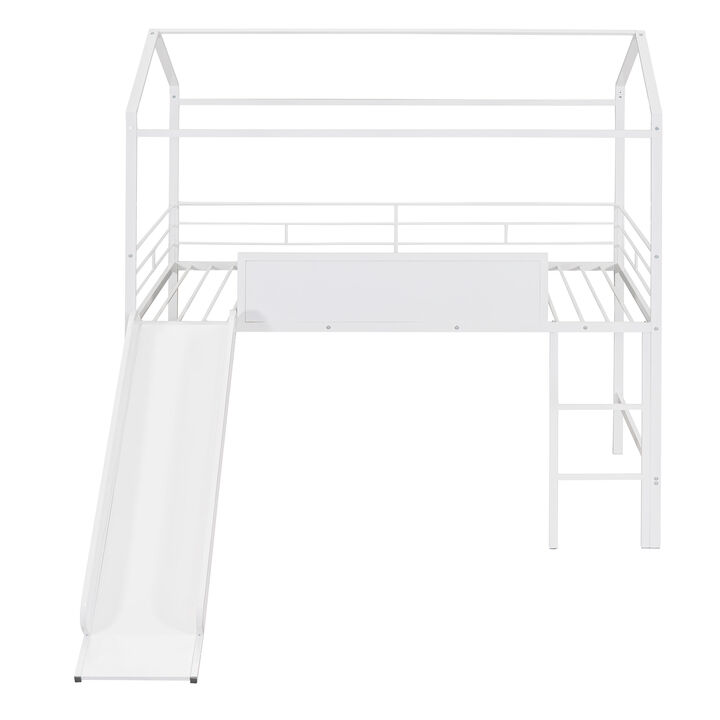 Merax Metal House Bed Loft Bed with Slide