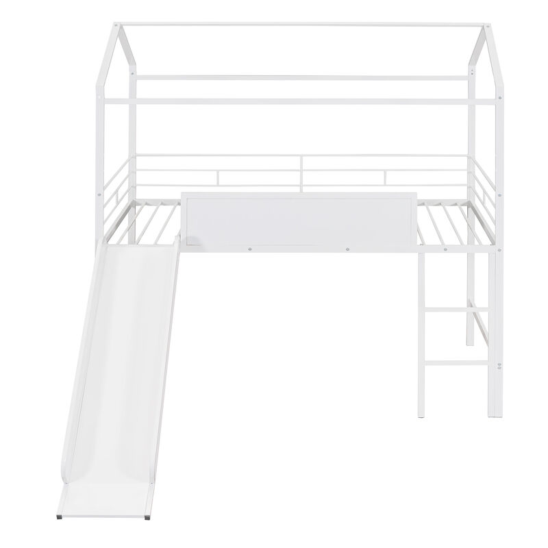 Merax Metal House Bed Loft Bed with Slide