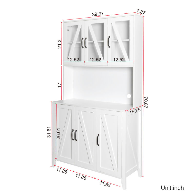 Kitchen Storage Cabinet with Glass Doors & Drawers