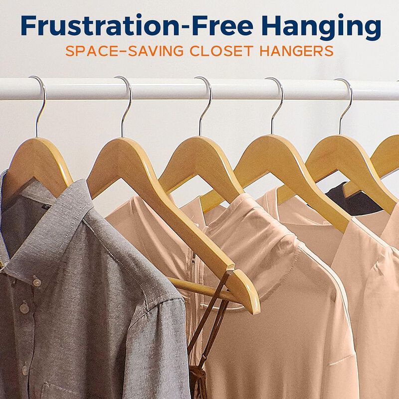 Wooden Clothes Hangers - 50 Pack, Durable, Non-Slip, Space-Saving Hangers for Dresses, Coats, and More, Holds Up to 10 lbs with 360° Swivel Hook, Natural Finish
