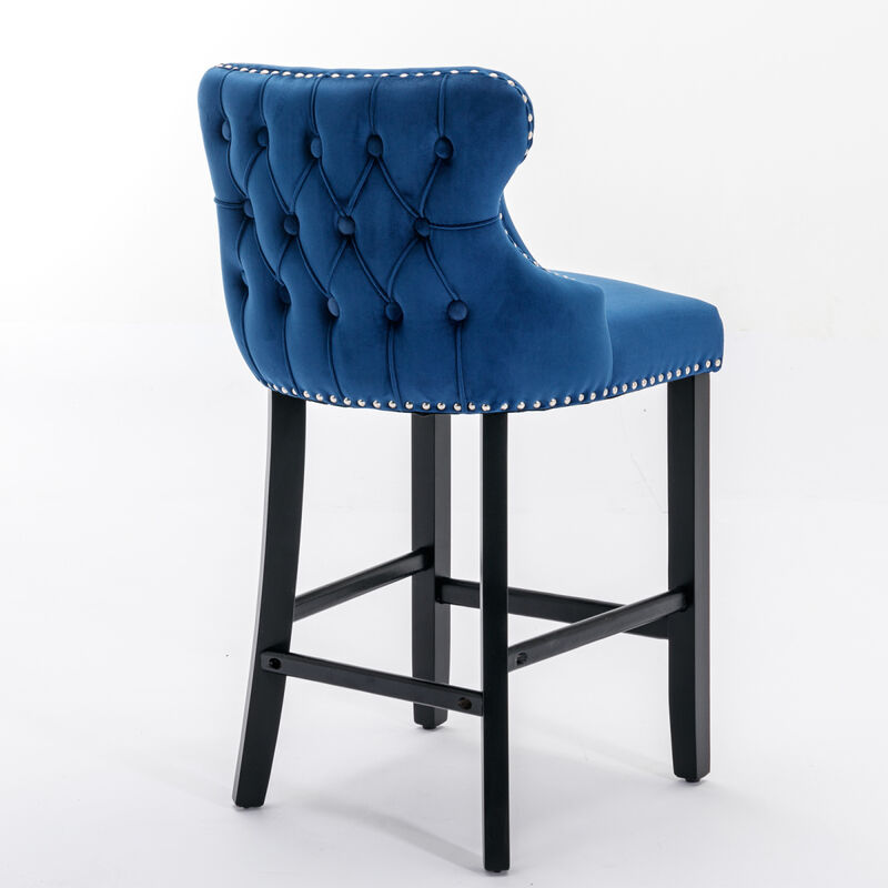 Contemporary Velvet Upholstered Wing-Back Barstools With Button Tufted