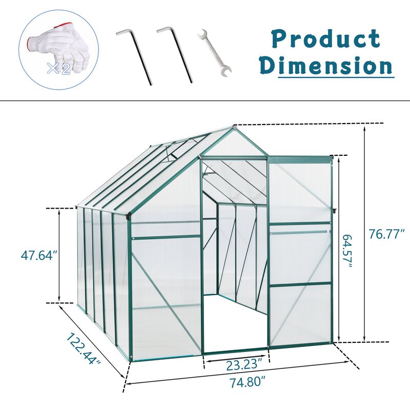 MONDAWE 6X10 FT Polycarbonate Greenhouse Raised Base and Anchor Aluminum Heavy Duty Walk-in Greenhouses for Outdoor Backyard in All Season