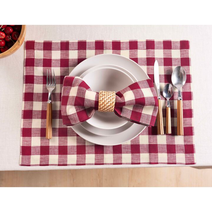 Solino Home 100% Pure Linen Placemats 14 x 19 Inch Set of 4 | Morgan Check