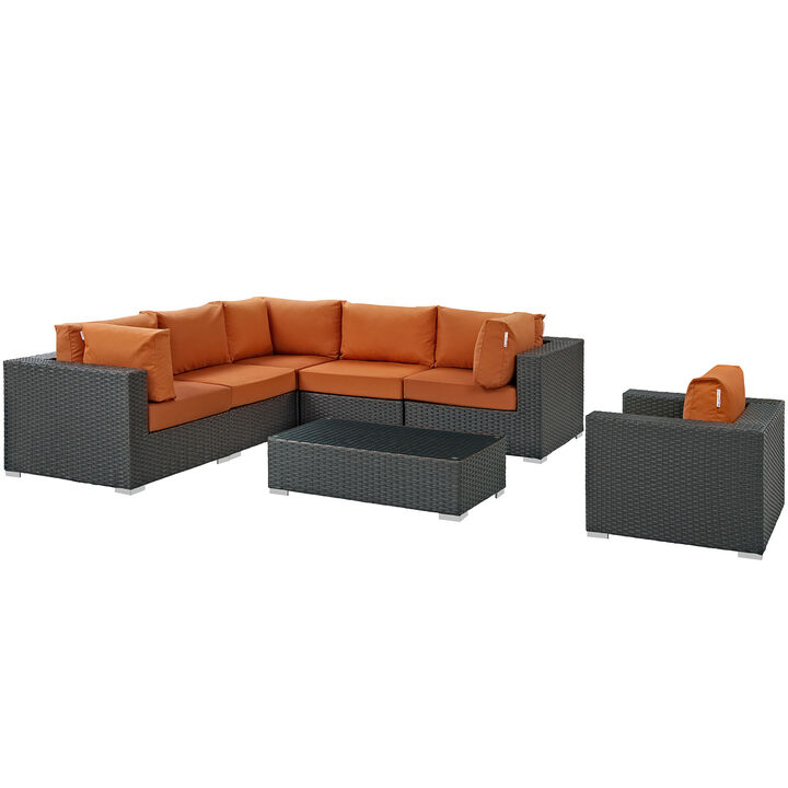 Sojourn 7 Piece Outdoor Patio Sunbrella Sectional Set - Canvas Tuscan