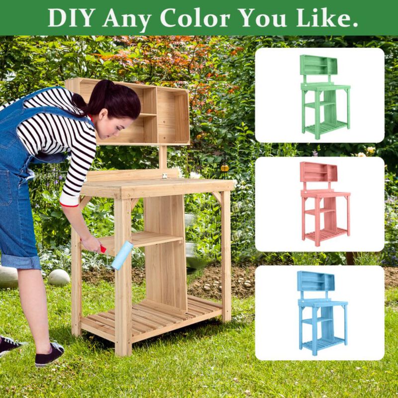 Hivvago Garden Wooden Potting Table Workstation with Storage Shelf