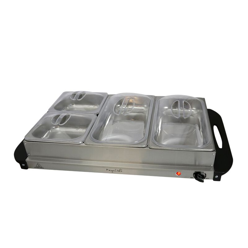 MegaChef Buffet Server & Food Warmer With 3 Removable Sectional Trays , Heated Warming Tray and Removable Tray Frame