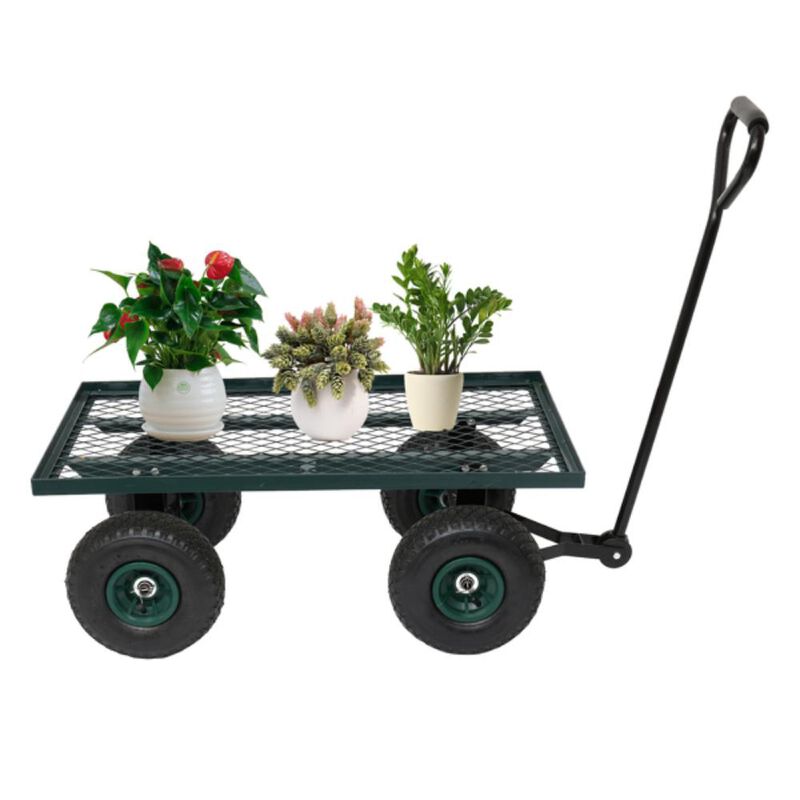 Garden Four-Wheel Square Wagon Sturdy Outdoor Trolley for Easy Transport of Tools, Soil & Plants