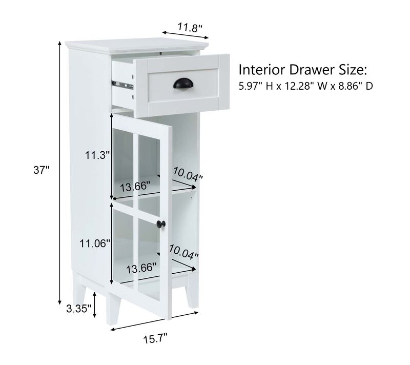 LuxenHome White MDF Wood Slim Bathroom Storage Cabinet and End Table
