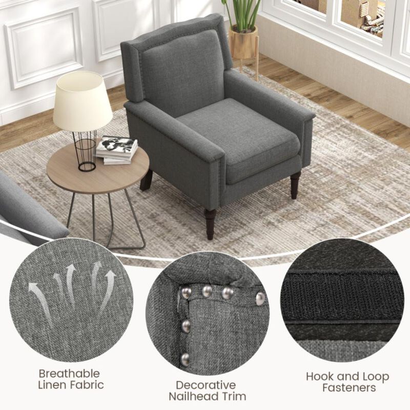 Hivvago Mid-century Modern Armchair Linen Fabric Upholstered Accent Chair with Cushion-Gray