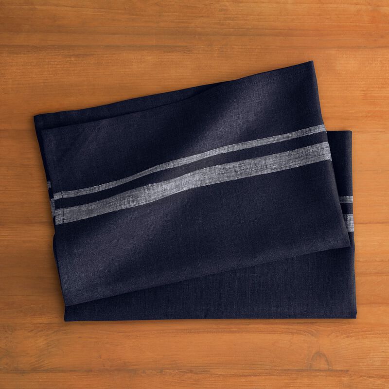 Solino Home 100% Pure Linen Kitchen Towels Set of 2 - 17 x 26 Inch | French Stripe