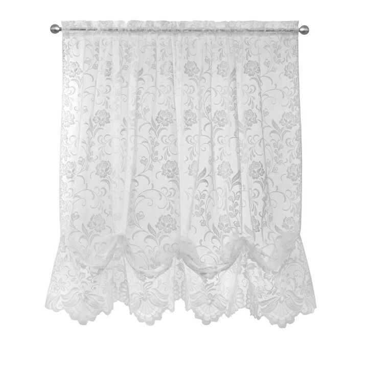 Habitat Limoges Sheer Rod Pocket Timeless Romantic Floral Lace Design Balloon Curtain 55" x 63" White