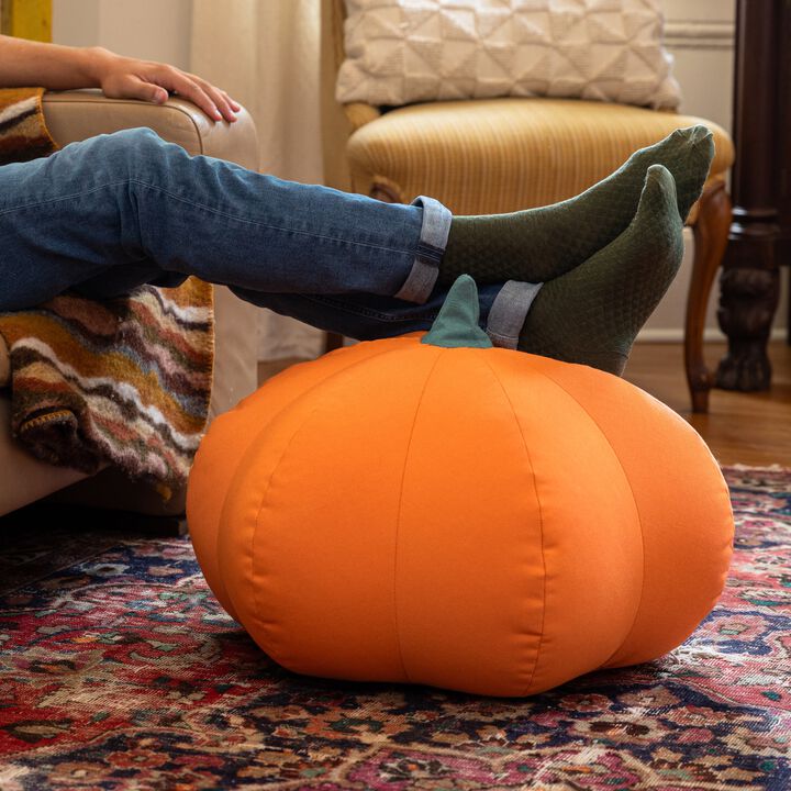 Jaxx Pumpkin Pouf - Luxurious Ottoman for Fall & Halloween Décor - Indoor/Outdoor Sunbrella Tangerine