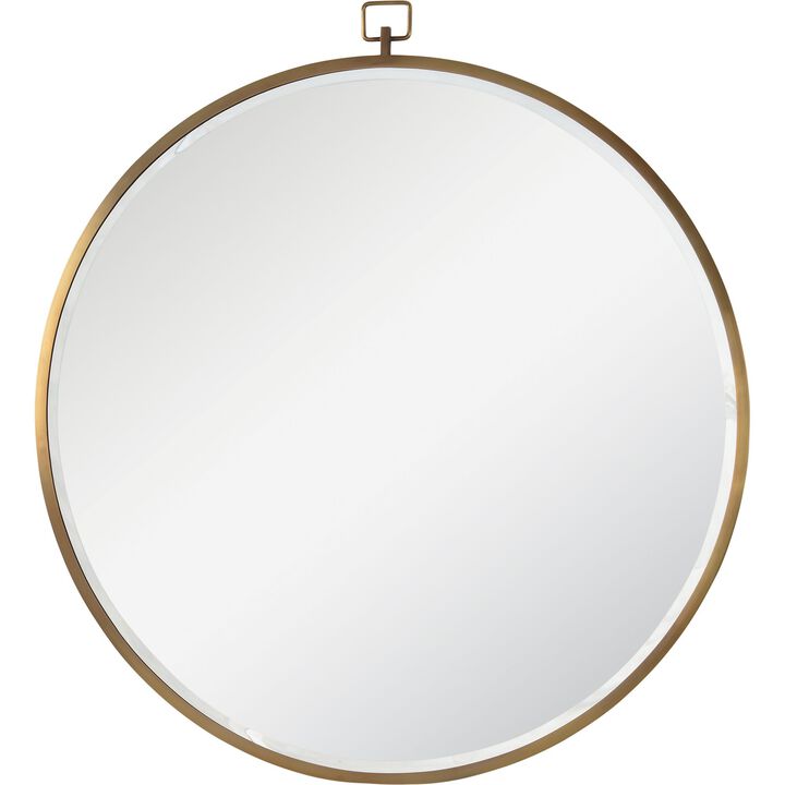34" Bronze Glass Framed Beveled Round Wall Mirror