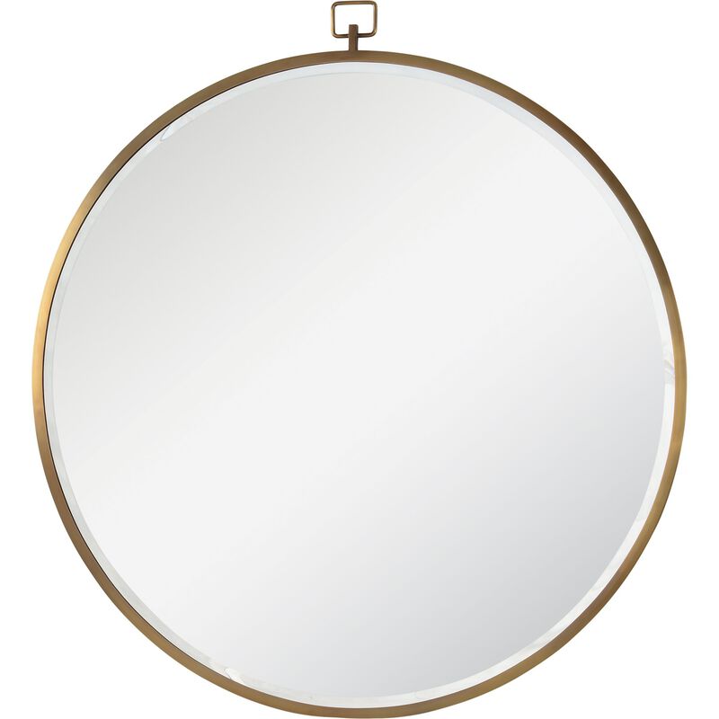 34" Bronze Glass Framed Beveled Round Wall Mirror
