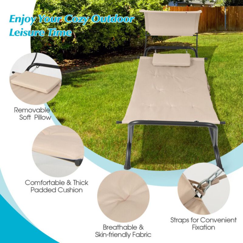 Hivvago Patio Hanging Chaise Lounge Chair with Canopy Cushion Pillow and Storage Bag