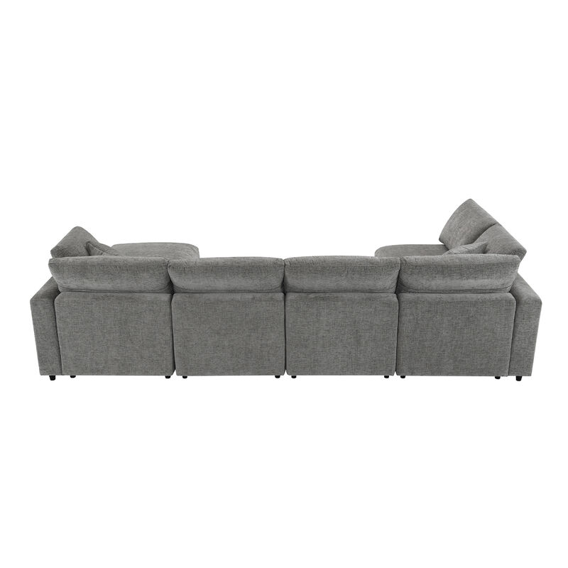 Merax 6 Seats Chenille Sofa Set with Ottoman