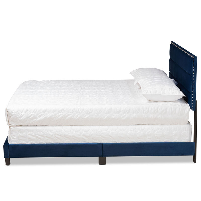 Baxton Studio Tamira Glam Navy Velvet Fabric Upholstered Queen Size Panel Bed