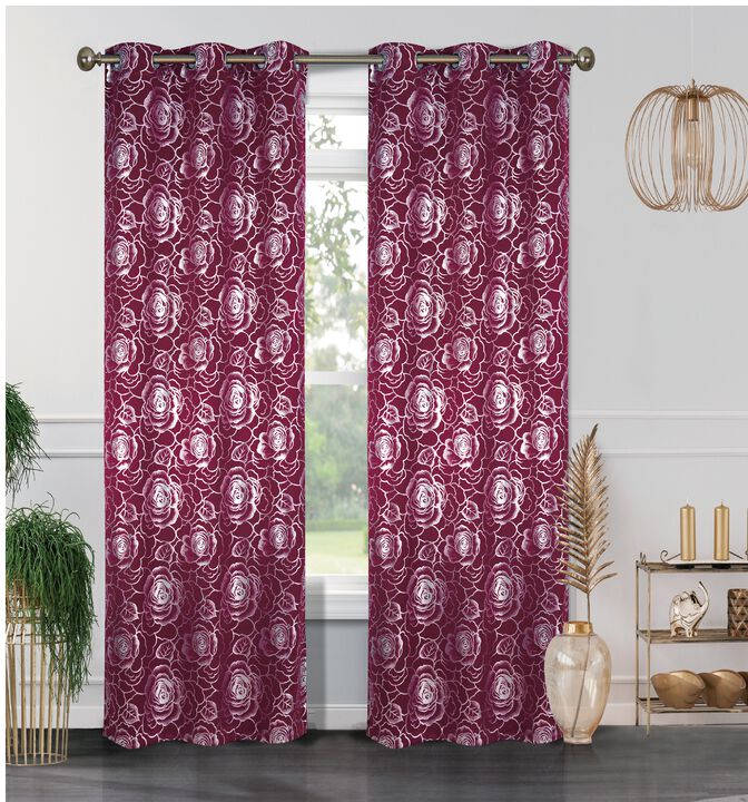 Floral Metallic Blackout Thermal Grommet Curtain Panels (Set of 2)
