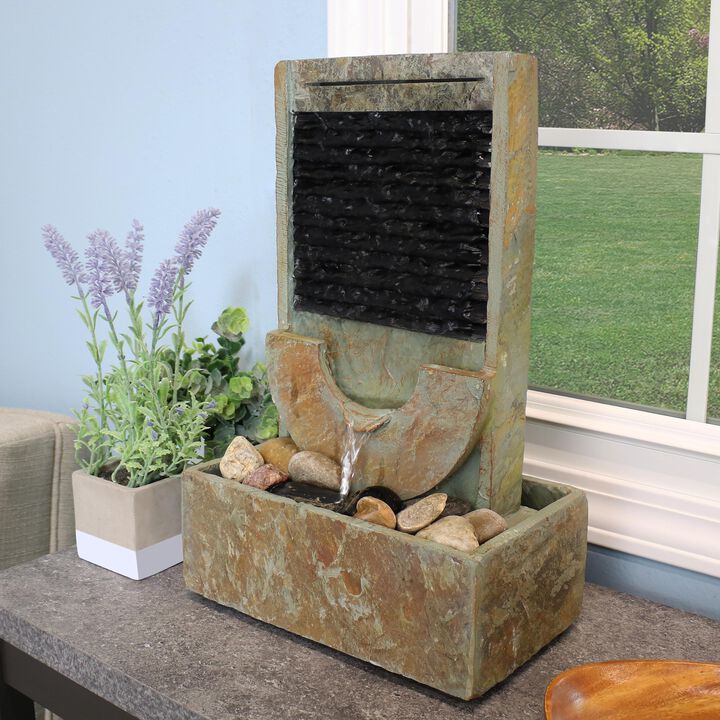 Sunnydaze Half Moon Slate Indoor Tabletop Water Fountain - 16 in