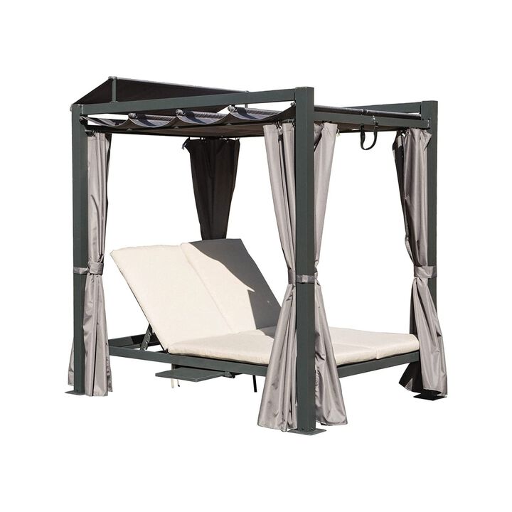 Outdoor Double Chaise Daybed with Canopy & Cup Holder