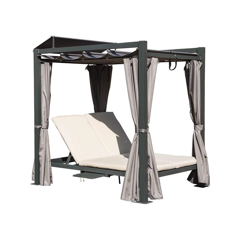 Outdoor Double Chaise Daybed with Canopy & Cup Holder