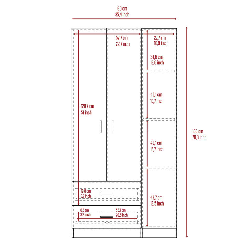 Rowaton 2-Drawer 3-Door Armoire Light Gray