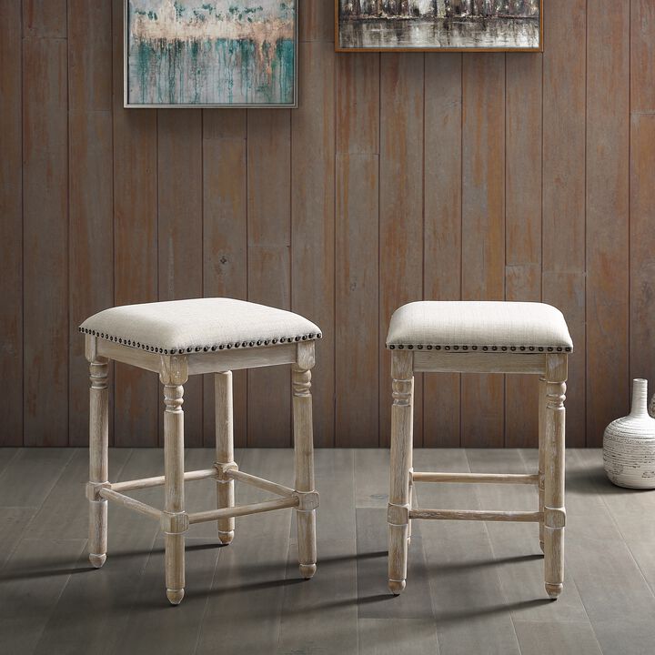 Wood Upholstered Swivel Counter Height Stool, Set of 2, Tan