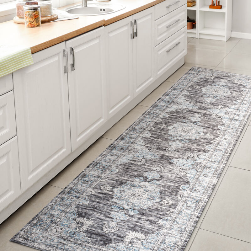 Bausch Bohemian Distressed Chenille Machine-Washable Dark Gray/Blue