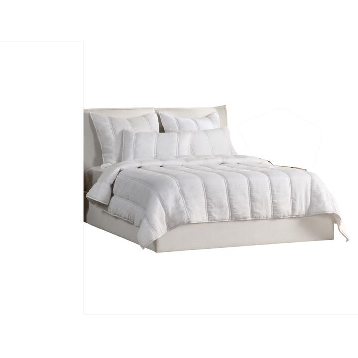 Rawi Queen Size Quilt, Channel Stitched White Sustainable Ramie Cotton - Benzara